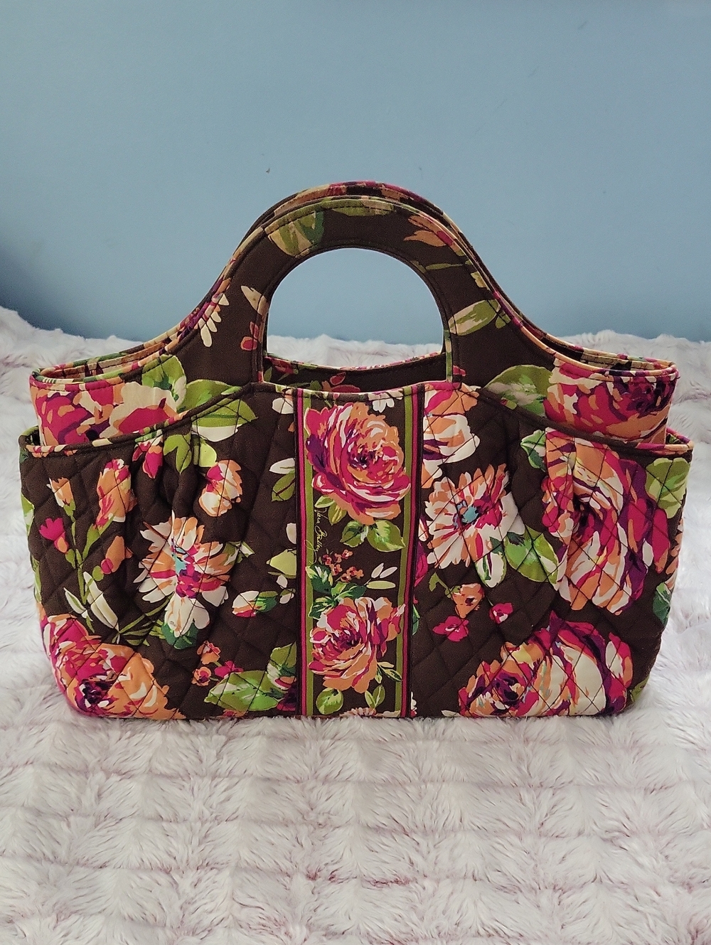 Vera Bradley Abby Satchel Tote in Retired Brown Pink Green English Rose Pattern